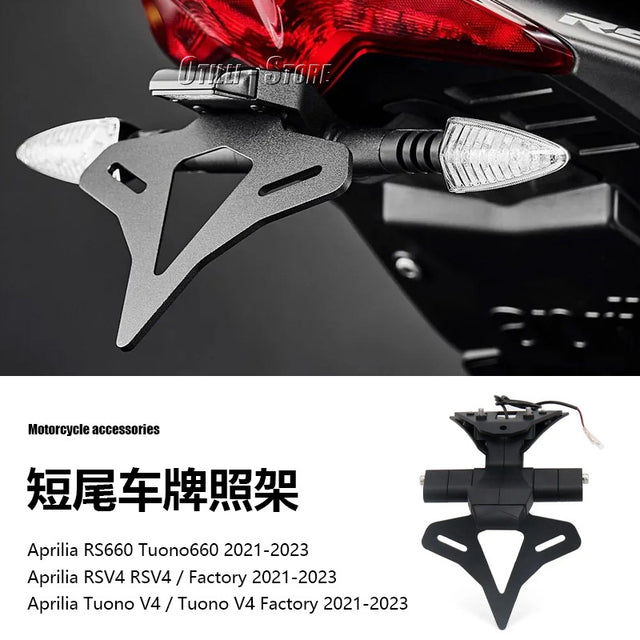 Short Tail License Plate Holder with LED Light Compatible with Aprilia RS660/Tuono660/RSV4